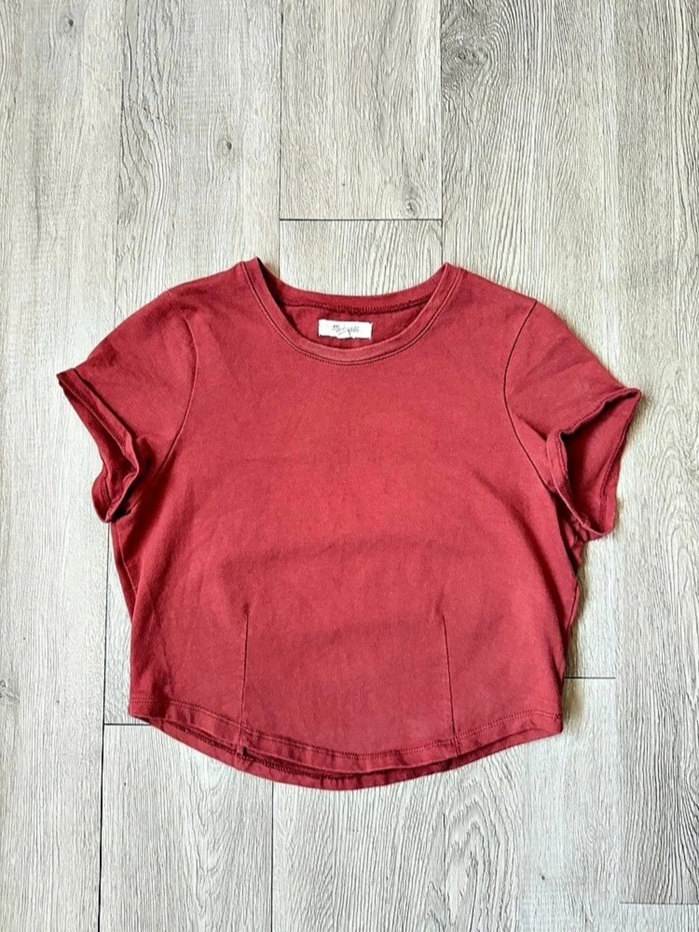 Madewell Boxy-Crop Tee Short Sleeve Top in Red
